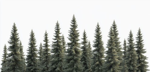 Fototapeta premium An isolated forest with lush greenery and tall pine trees is set against a transparent background, complete with vibrant undergrowth