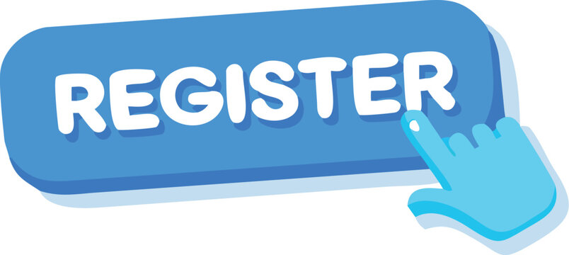 Register button with a cursor clicking on it, isolated on white background