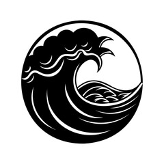 Abstract Circular Silhouette of a Crashing Ocean Wave Design