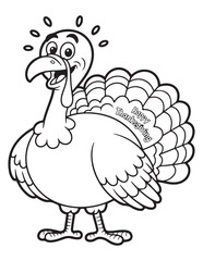 Funny Thanksgiving Turkey Holding Spoon – Cartoon Bird Ready for Feast Coloring Page for Kids