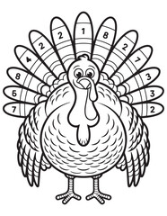 Thanksgiving Color by Number Turkey Coloring Page – Fun Educational Activity for Kids Learning Numbers in Autumn Theme
