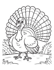 Funny Thanksgiving Turkey Running with Scarf – Cartoon Bird Harvest Coloring Page for Autumn Holiday Fun