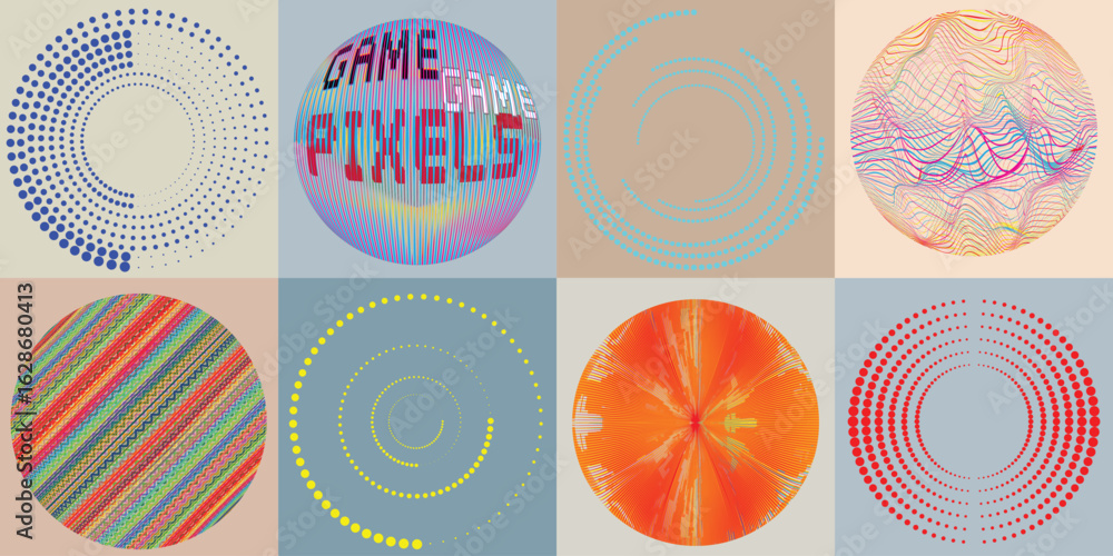 Poster lines and dots in circle form .rotate rounded shape vector .rotating dots form a circle .rotating an