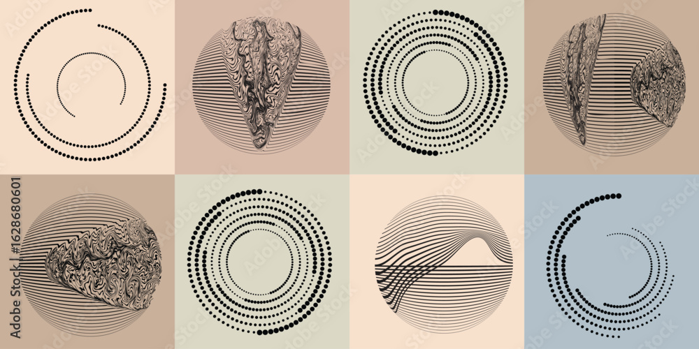 Poster lines and dots in circle form .rotate rounded shape vector .rotating dots form a circle .rotating an