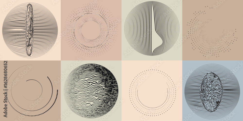 Poster lines and dots in circle form .rotate rounded shape vector .rotating dots form a circle .rotating an