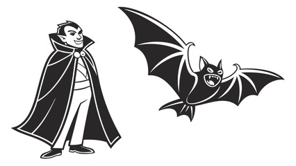 Classic dracula and a frightening bat illustration