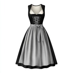 Fototapeta premium Traditional german dirndl dress with black bodice and grey skirt isolated on white background