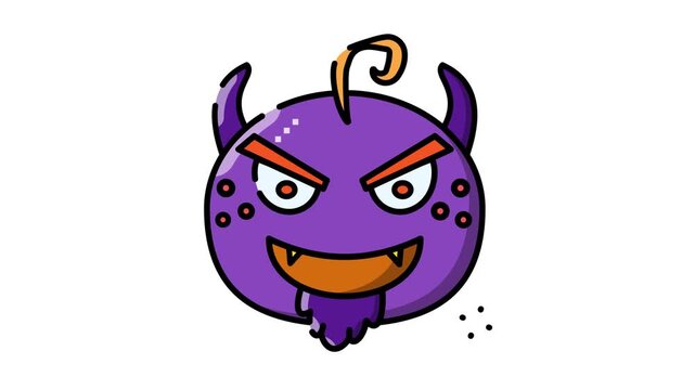 Playful purple monster with horns and sharp teeth, grinning mischievously for animation or video games