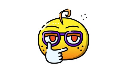 Curious thinking emoji with glasses pondering an idea, conveying contemplation and intelligence for concepts. - Powered by Adobe