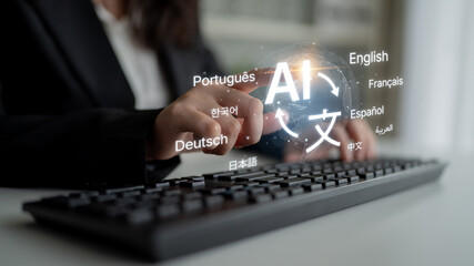 Global communication with multiple languages, digital translation tools, multilingual technology,...