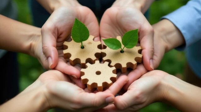 A diverse group of people working on a jigsaw puzzle, perfect for representing teamwork or collaboration