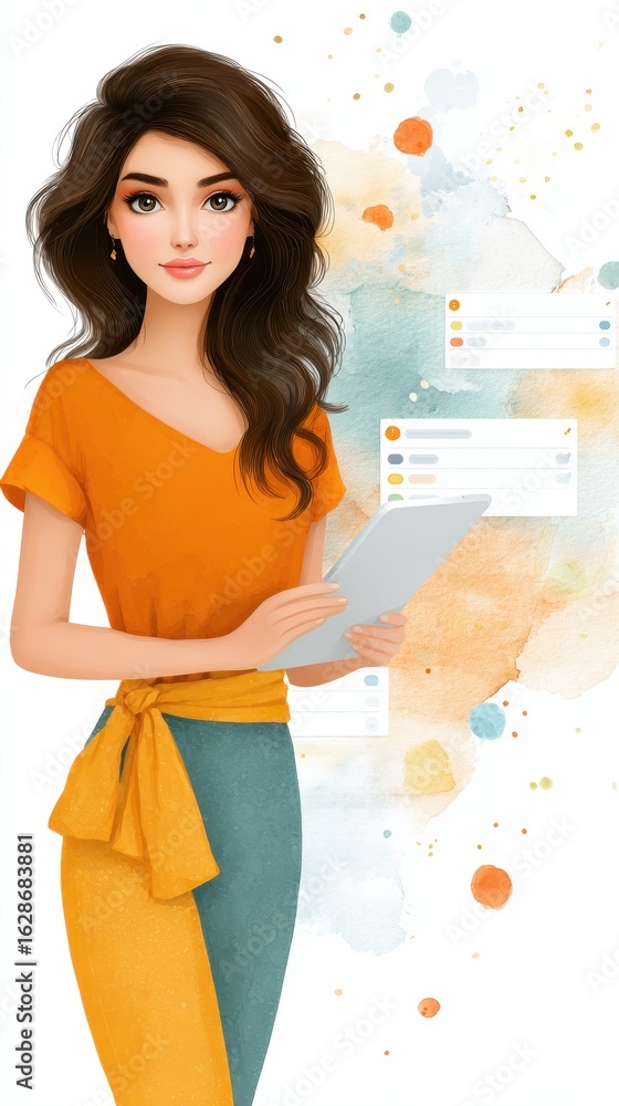 Poster remote worker in virtual pmo project management sync on tablet home office digital workspace profess