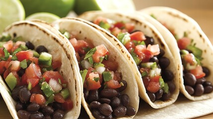 Delicious black bean tacos served with fresh salsa and lime in a cozy kitchen setting