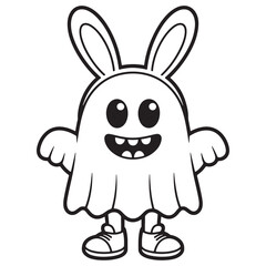 Cute Bunny Ghost in Costume – Funny and Friendly Halloween Spirit Coloring Page for Children