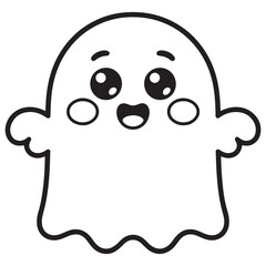 Friendly Cute Ghost with Big Eyes – Adorable and Funny Halloween Cartoon Spirit Coloring Page
