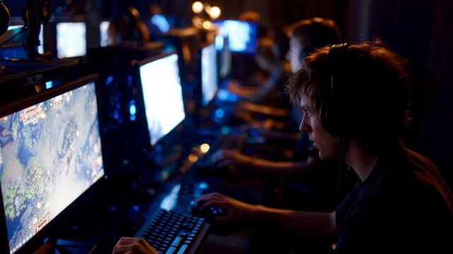 Gamers in a Dark Room Having Fun Together