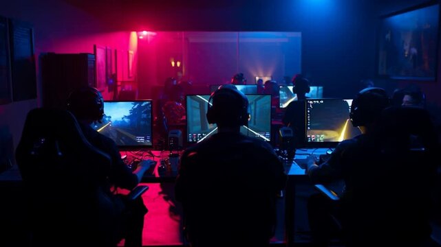 Gamers in a Dark Room Having Fun Together