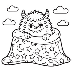 Adorable Furry Halloween Monster Under Blanket – Funny and Spooky Cartoon Coloring Page for Kids