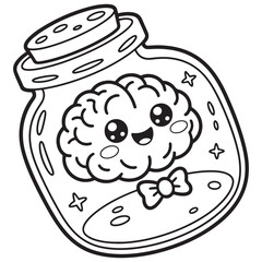 Cute Brain Potion in Jar, Spooky Halloween Science Coloring Page for Kids