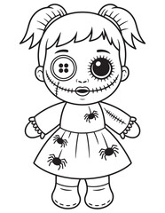 Creepy Doll with Button Eye, Spooky Halloween Coloring Page for Kids
