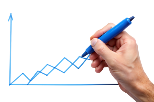 Hand Drawing Upward Trending Graph – Isolated on White Background – PNG – GENERATIVE AI