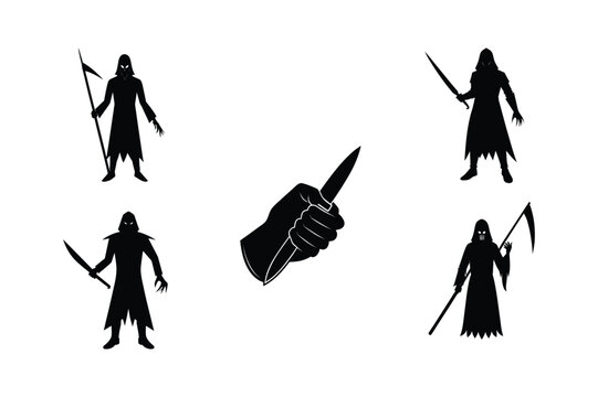 Generic Slasher Figure with Knife Vector Illustration on White Background