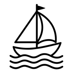 Black and White Line Art Sailboat Vector on Waves