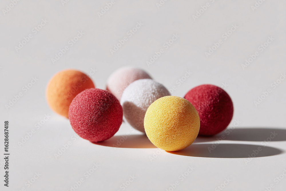 Aufkleber colorful fuzzy spheres on a neutral surface. abstract composition with soft shadows. could represent