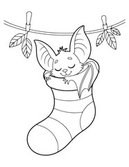 Hanging Bat Line Art Cute Halloween Animal Coloring Page for Children