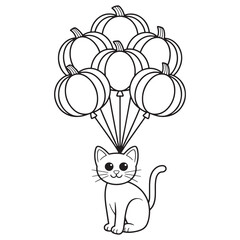 Fototapeta premium Cat with Balloons Line Art Whimsical Animal Coloring Page for Kids and Adults 