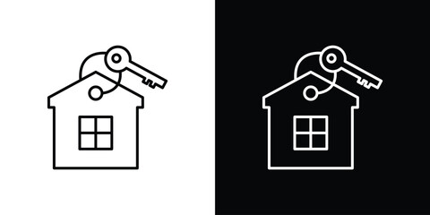 Selling or rent home icon. Thin line customizable illustration.