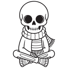 Skeleton Boy Sitting with Pumpkin – Spooky and Sweet Halloween Line Drawing
