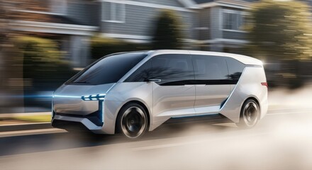 Sleek and modern passenger van driving on a road