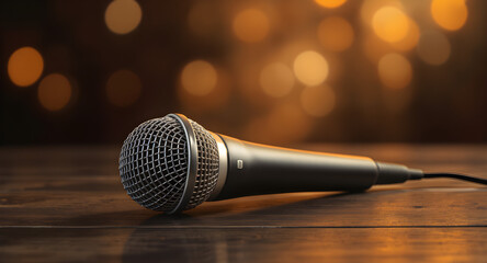 Obraz premium Microphone on stage in spotlight