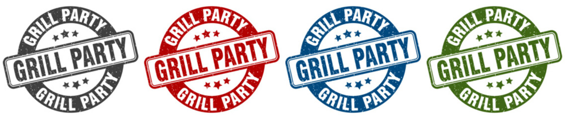 grill party stamp. grill party round stamp set isolated on white background