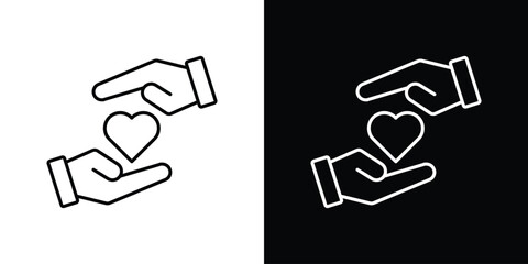 Hand holding heart icon. Thin line customizable illustration.