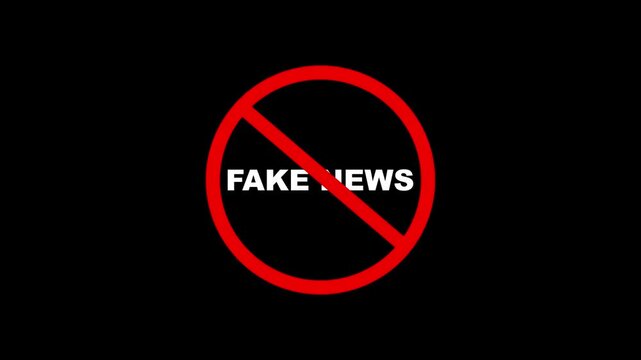 fake news sign warning symbol animation. fake news sign. fake news not allowed logo animation. Animated Under fake news forbidden ban icon on black background. Over fake news only censored.