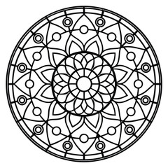 Detailed Mandala Line Art with Floral and Geometric Elements, Isolated on White for Coloring Pages and Design Projects.                               