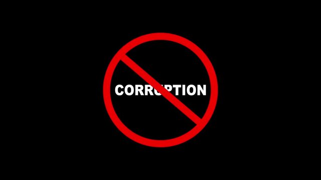 corruption sign warning symbol animation. corruption sign. corruption not allowed logo animation. Animated Under corruption forbidden ban icon on black background. Over corruption only censored.