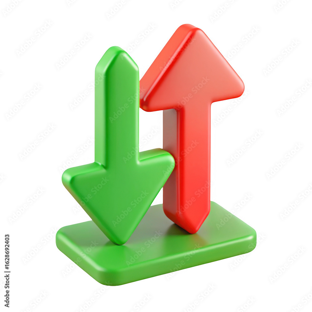 Poster 3d up and down arrows isolated on transparent background