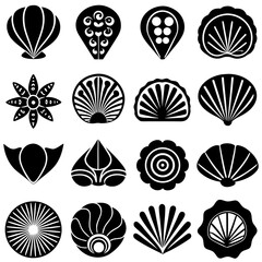 Assortment of Decorative Seashell and Fan- Shaped Icons ornate