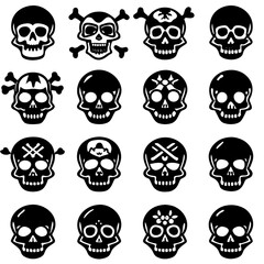 Collection of Stylized Skull and Crossbones Icons death danger