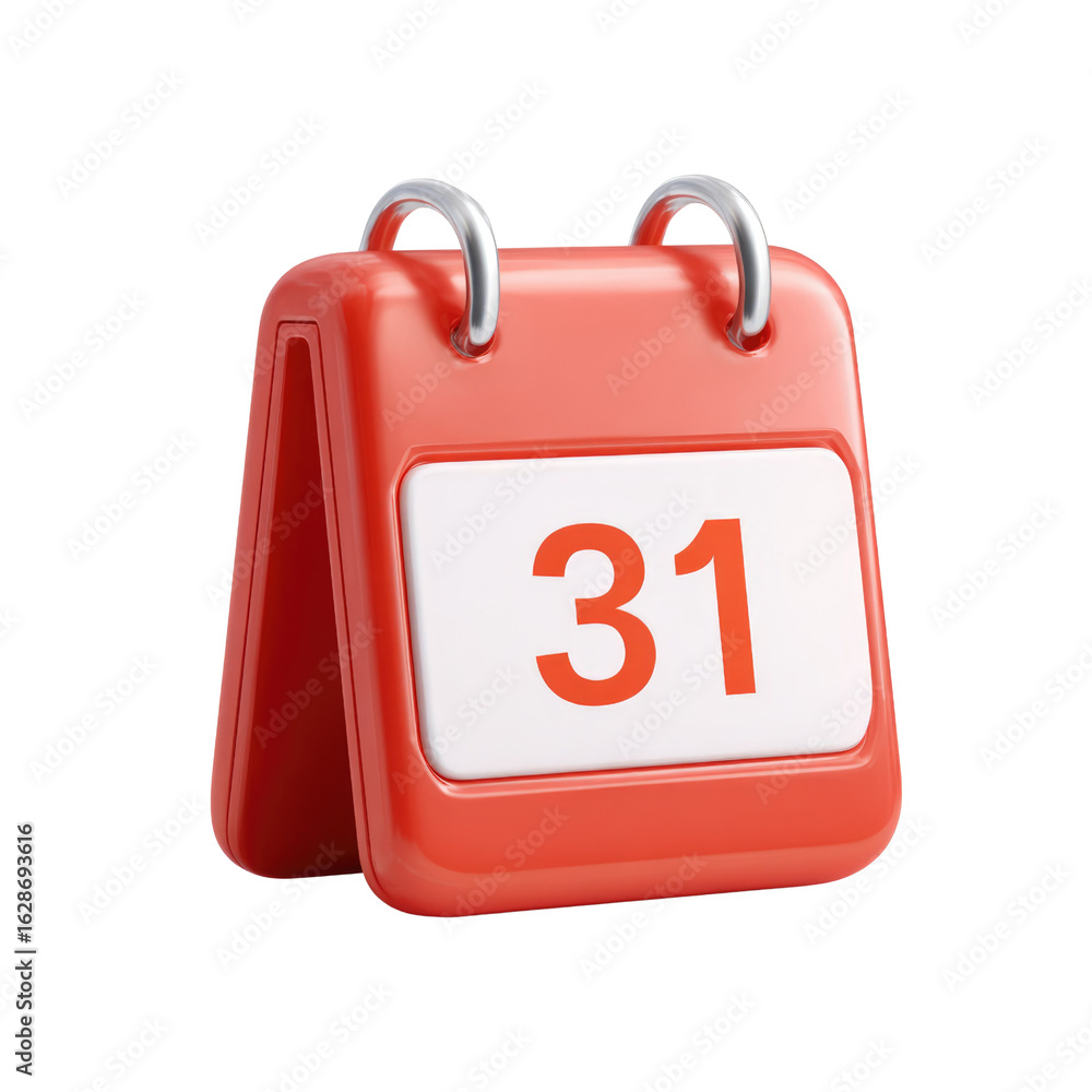 Poster a red desktop calendar showing the 31st of the month. perfect for scheduling. background removed
