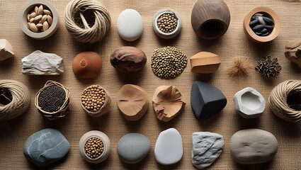 "Flatlay of Natural Raw Materials with Organic Textures"