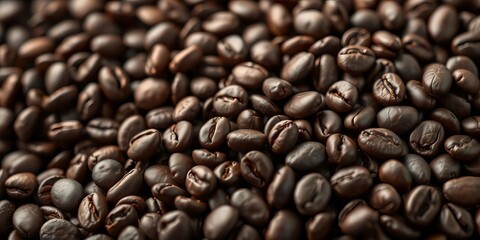 Fototapeta premium Dark roasted coffee beans, rich aroma, close-up, backdrop, image