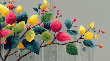 colorful pixelated leaves pattern on gray background with vibrant digital style