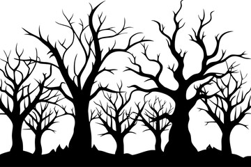 Obraz premium Bare forest trees spooky halloween dark woods scary nature silhouette vector illustration