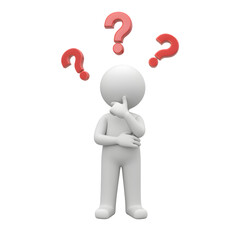 Conceptual Thinking Figure Surrounded by Red Question Marks Posing a Problem, Isolated and Expressive