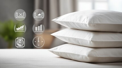 Moderate closeup of crisp bedding icons including pillowcases stacked on a chart detailing wash intervals with background elements blurred to draw hygiene habit emphasis.