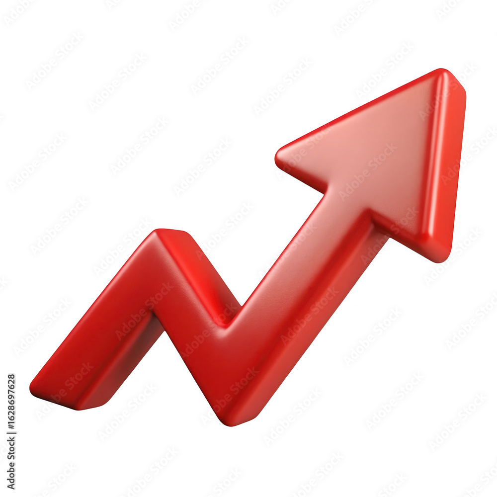 Poster red arrow graph showing upward trend isolated on transparent background